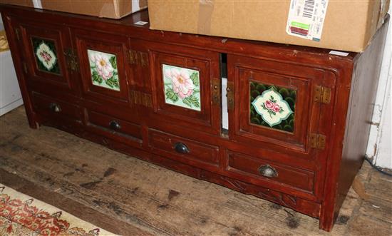 Low Chinese hardwood four door cabinet